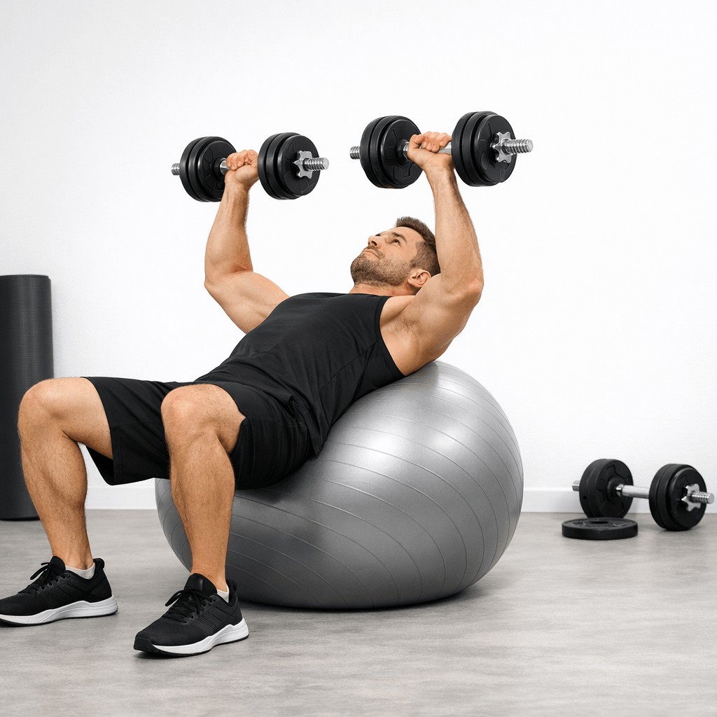 Тренування з гантелями на фітнес м'ячі вдома Тренування з гантелями на фітнес м'ячі вдома