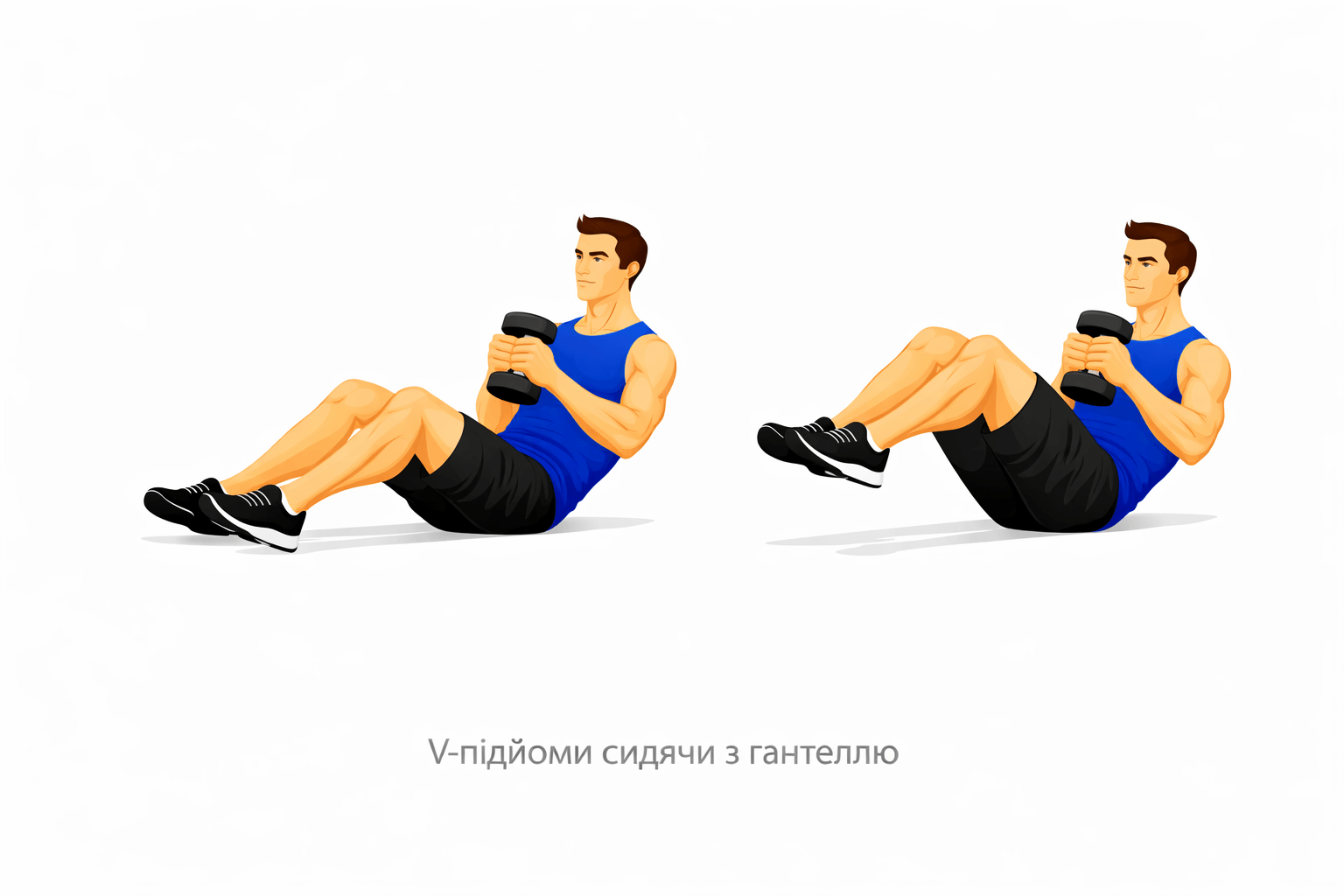 Сидячі підтягування колін з гантеллю для тренування преса вдома