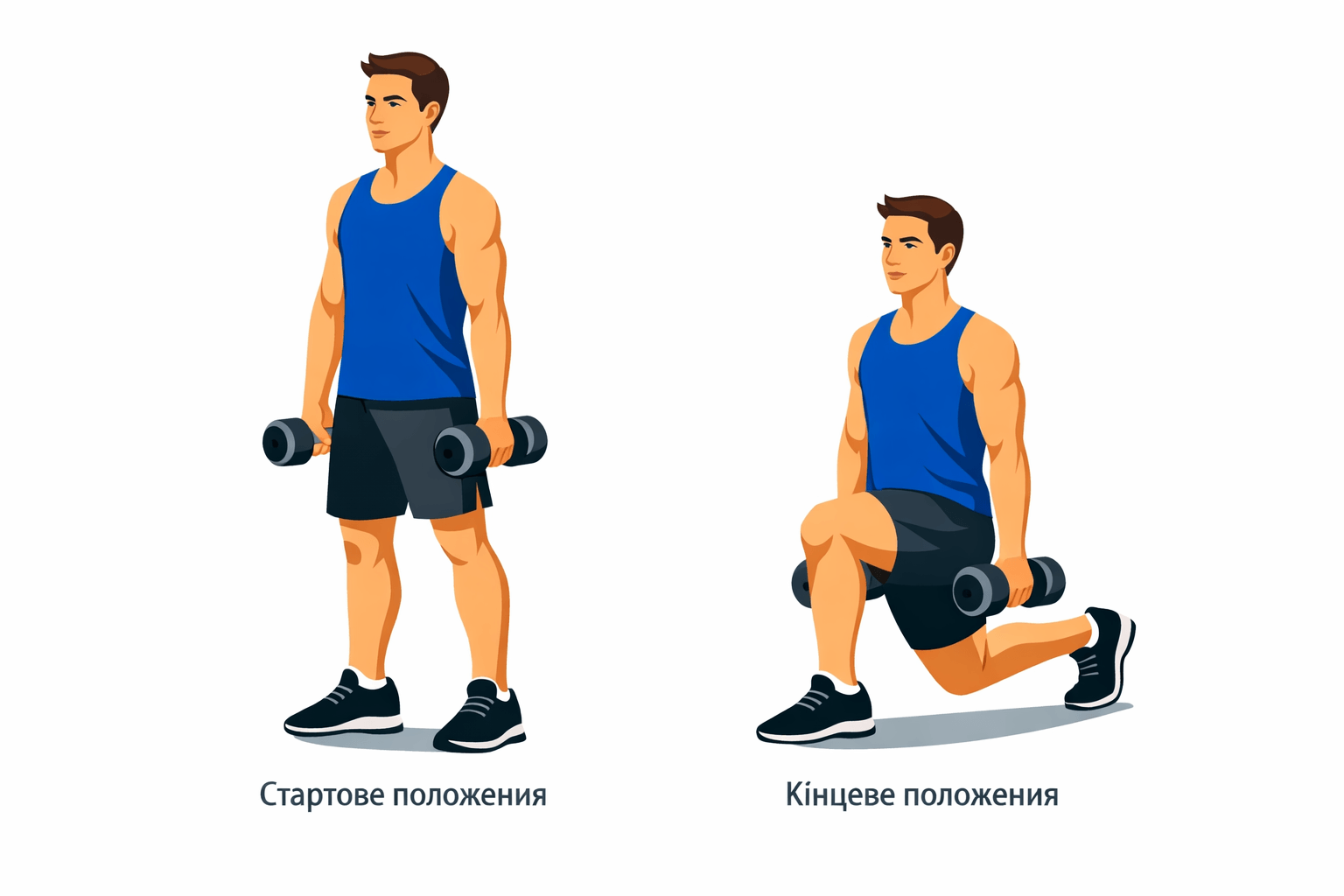 Випади з гантелями для тренування ніг і сідниць вдома