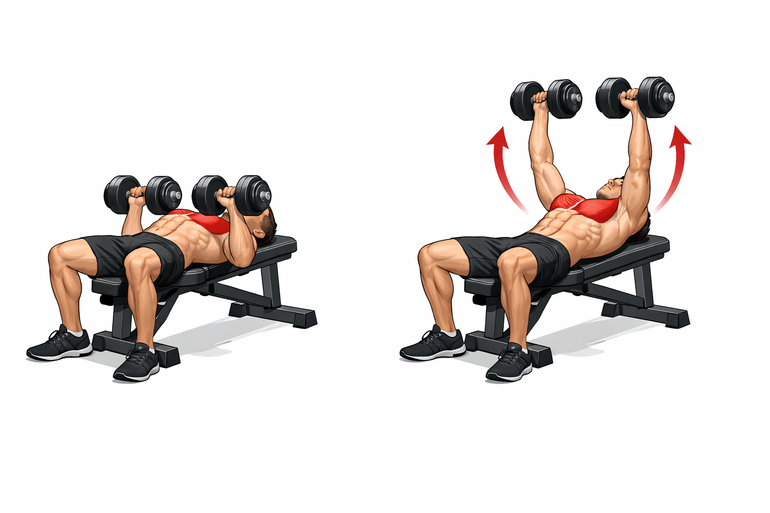 Жим гантелей лежачи для тренування грудних м'язів вдома Жим гантелей лежачи для тренування грудних м'язів вдома