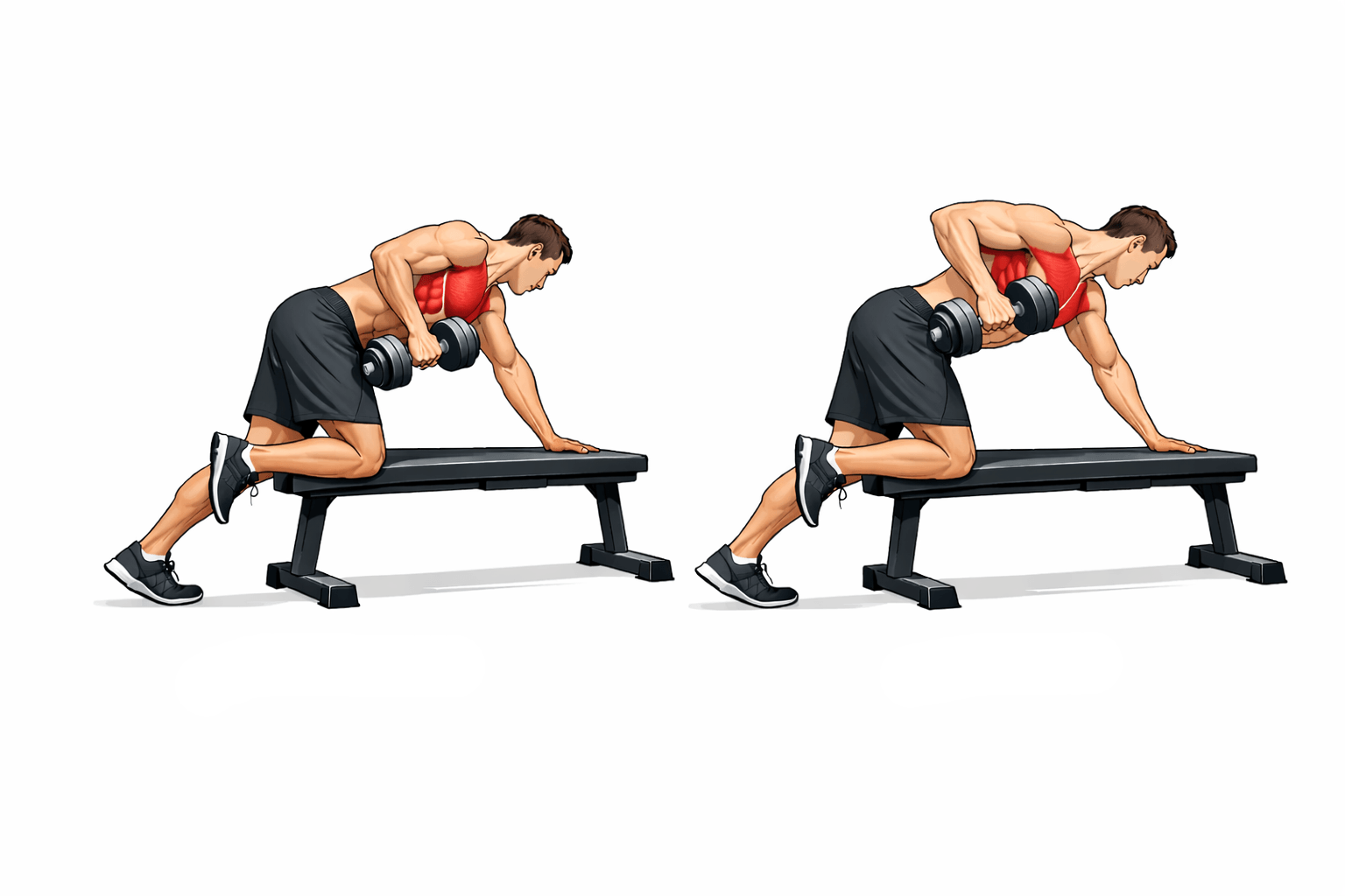 Тяга гантелі в нахилі для спини вдома Тяга гантелі в нахилі для спини вдома